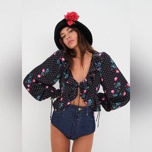 New! For Love and Lemons Rosen Blouse Top 🌹NWT Small